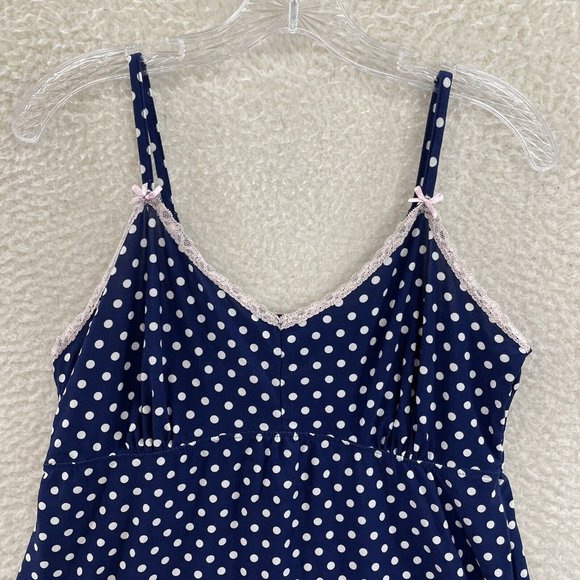 Rene Rofe Navy Blue White Polka Dot Slinky Stretch Lingerie Cami Womens L XL - Picture 3 of 8